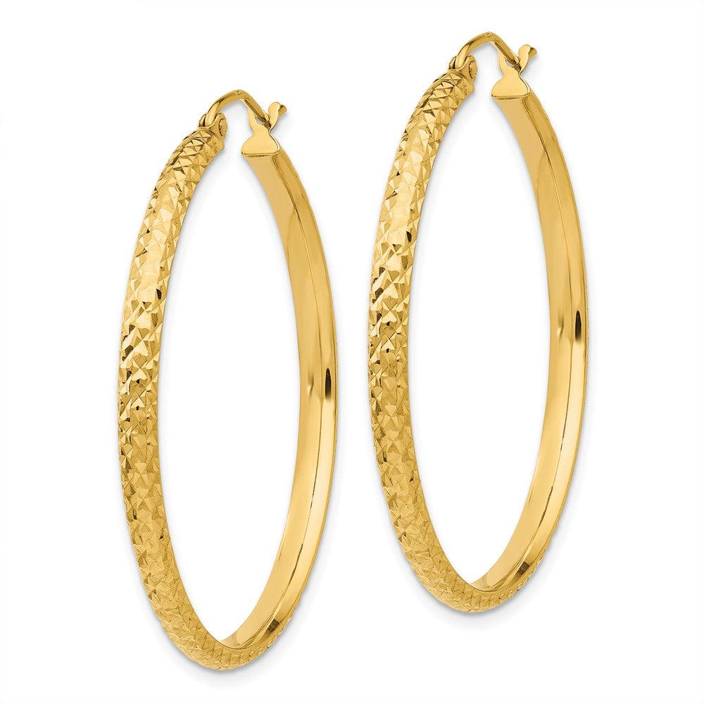 14K Diamond-cut 2.5x37mm Hollow Hoop Earrings
