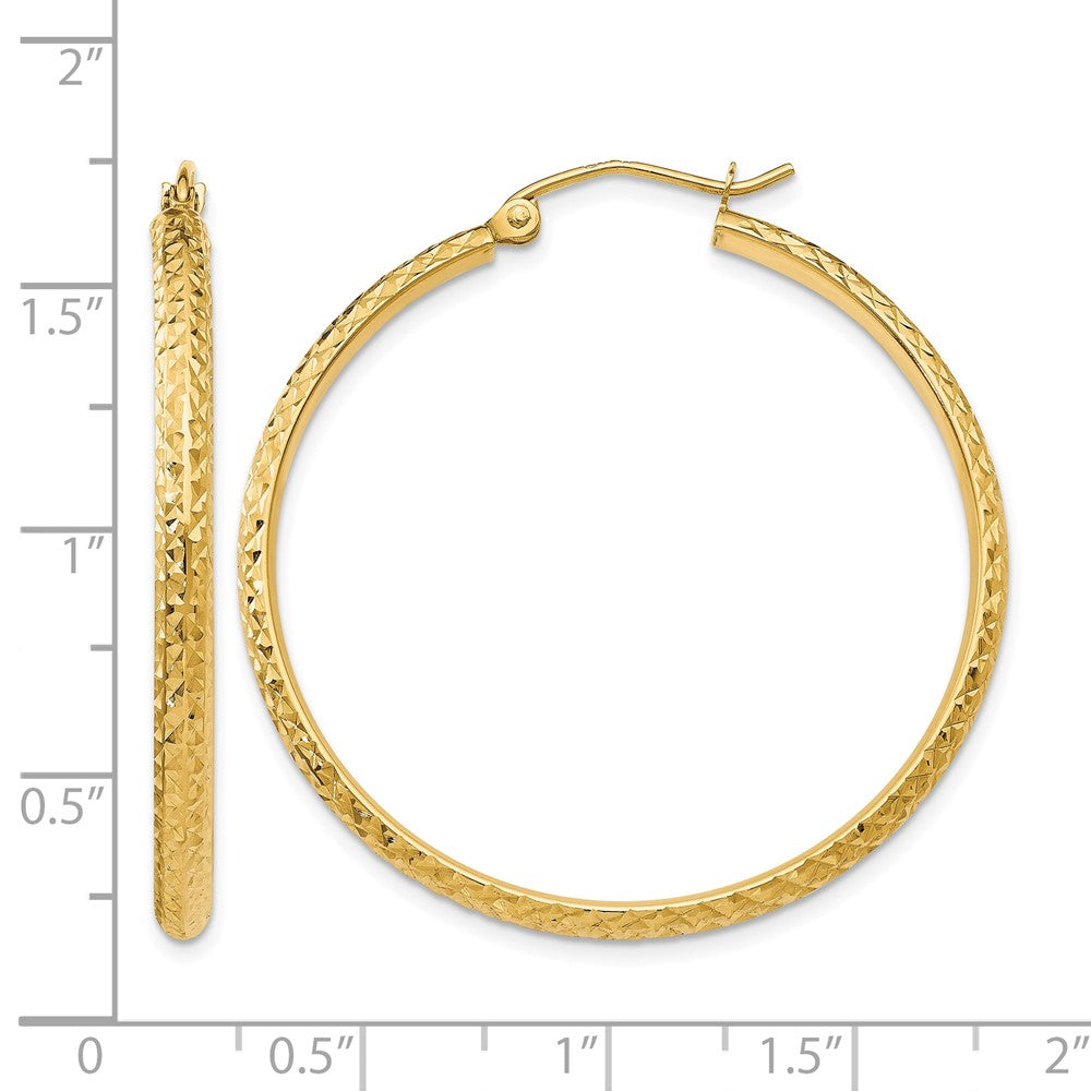 14K Diamond-cut 2.5x37mm Hollow Hoop Earrings