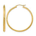 14K Diamond-cut 2.5x37mm Hollow Hoop Earrings