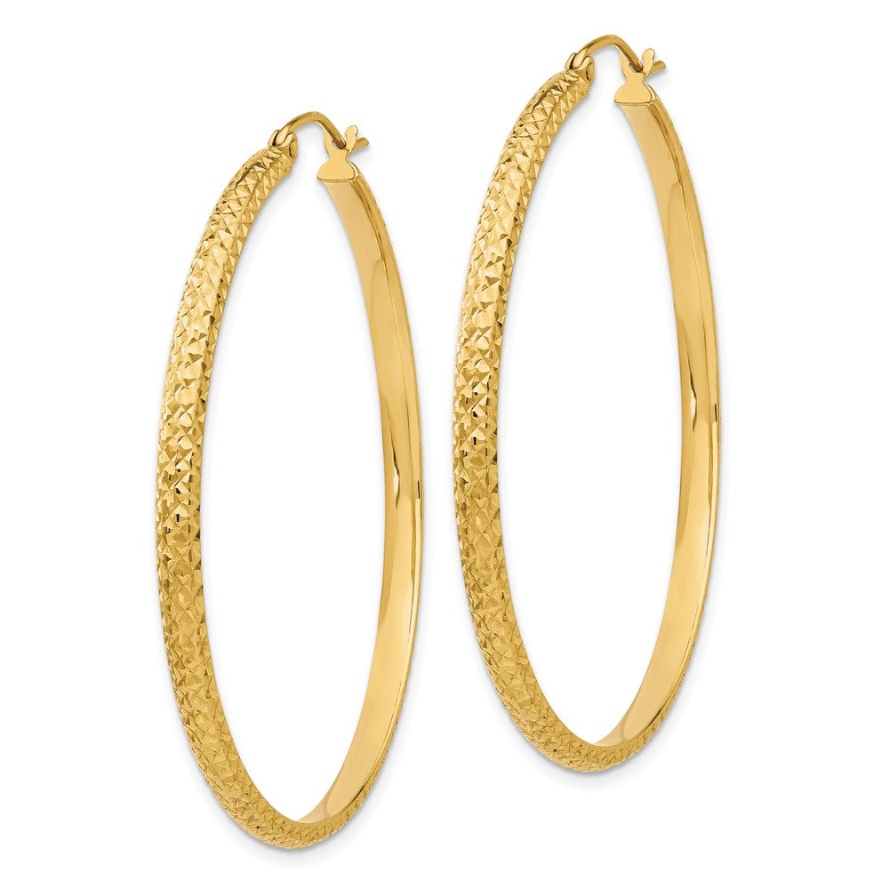 14K Diamond-cut 2.5x46mm Hollow Hoop Earrings
