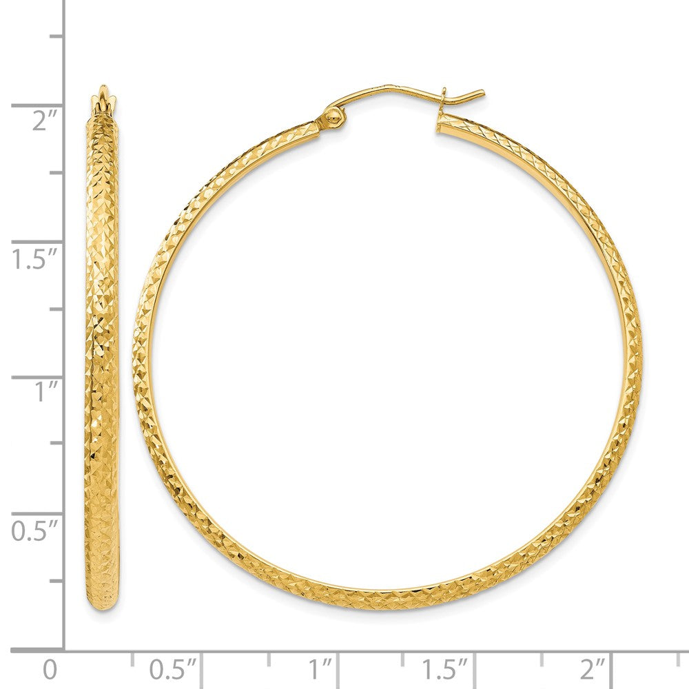 14K Diamond-cut 2.5x46mm Hollow Hoop Earrings