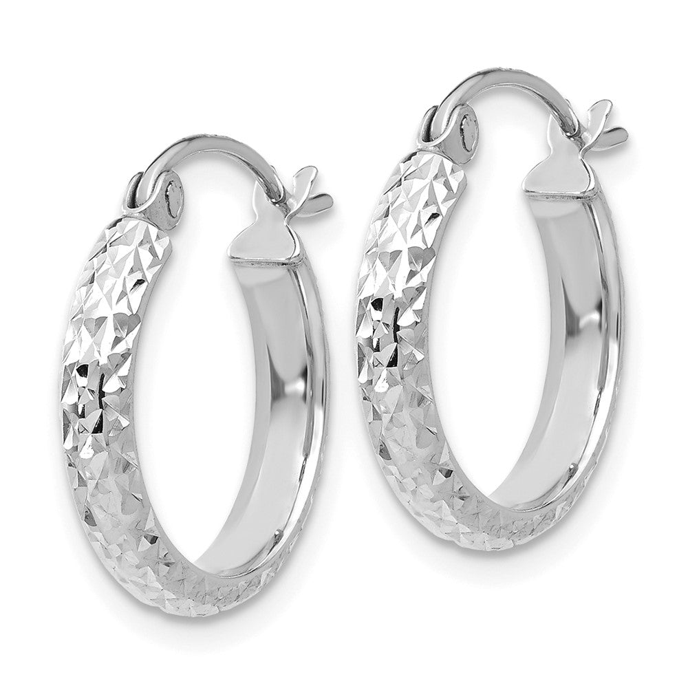 14K White Gold Diamond-cut 2.5x15mm Hollow Hoop Earrings