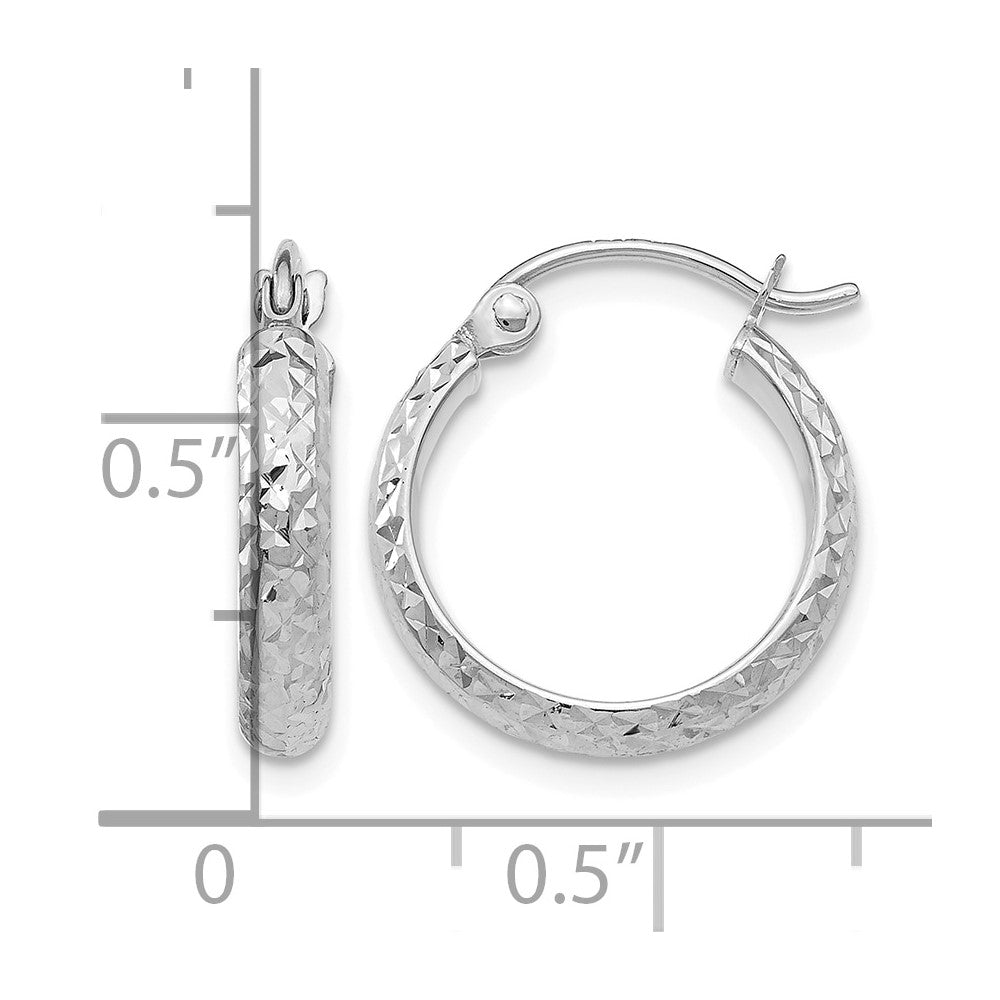 14K White Gold Diamond-cut 2.5x15mm Hollow Hoop Earrings
