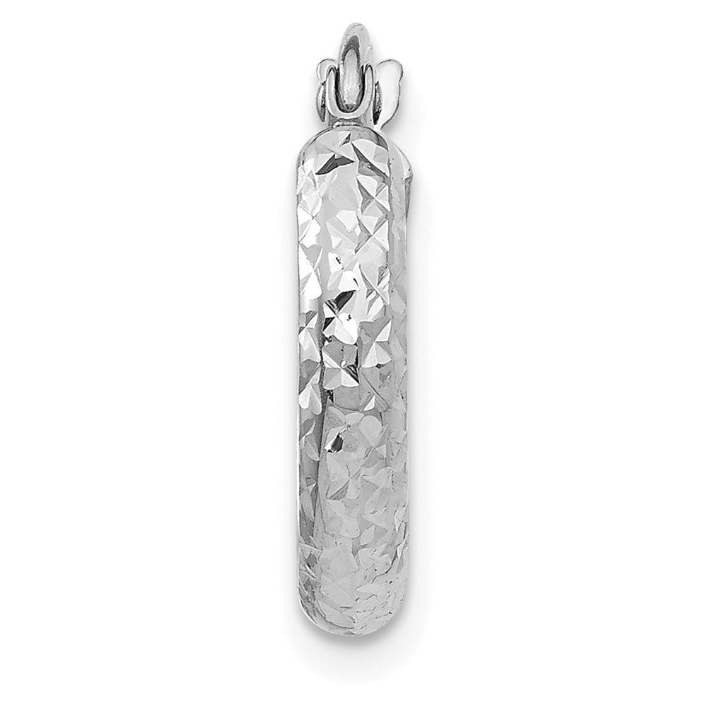 Single 14K White Gold Diamond-cut 2.5x15mm Hollow Hoop Earring