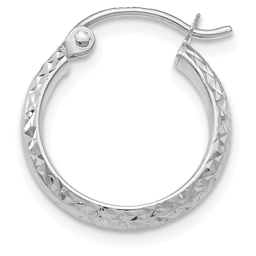 Single 14K White Gold Diamond-cut 2.5x15mm Hollow Hoop Earring