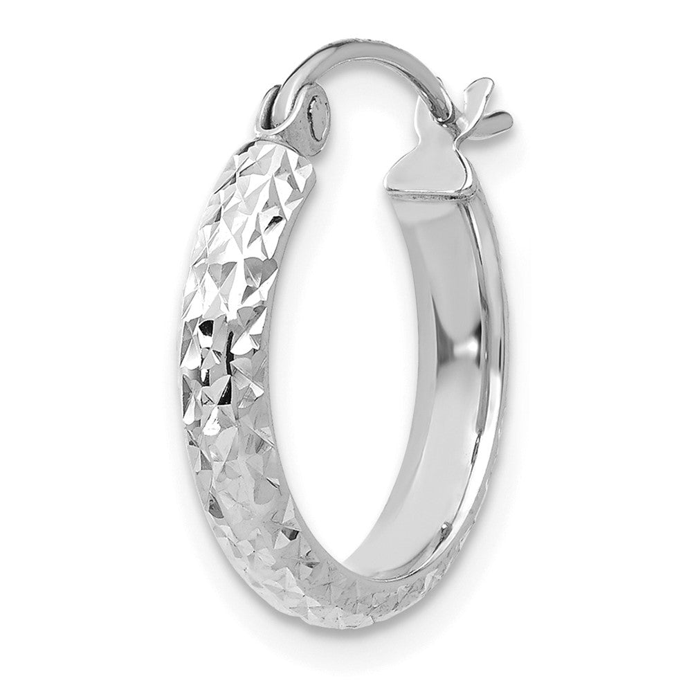 Single 14K White Gold Diamond-cut 2.5x15mm Hollow Hoop Earring