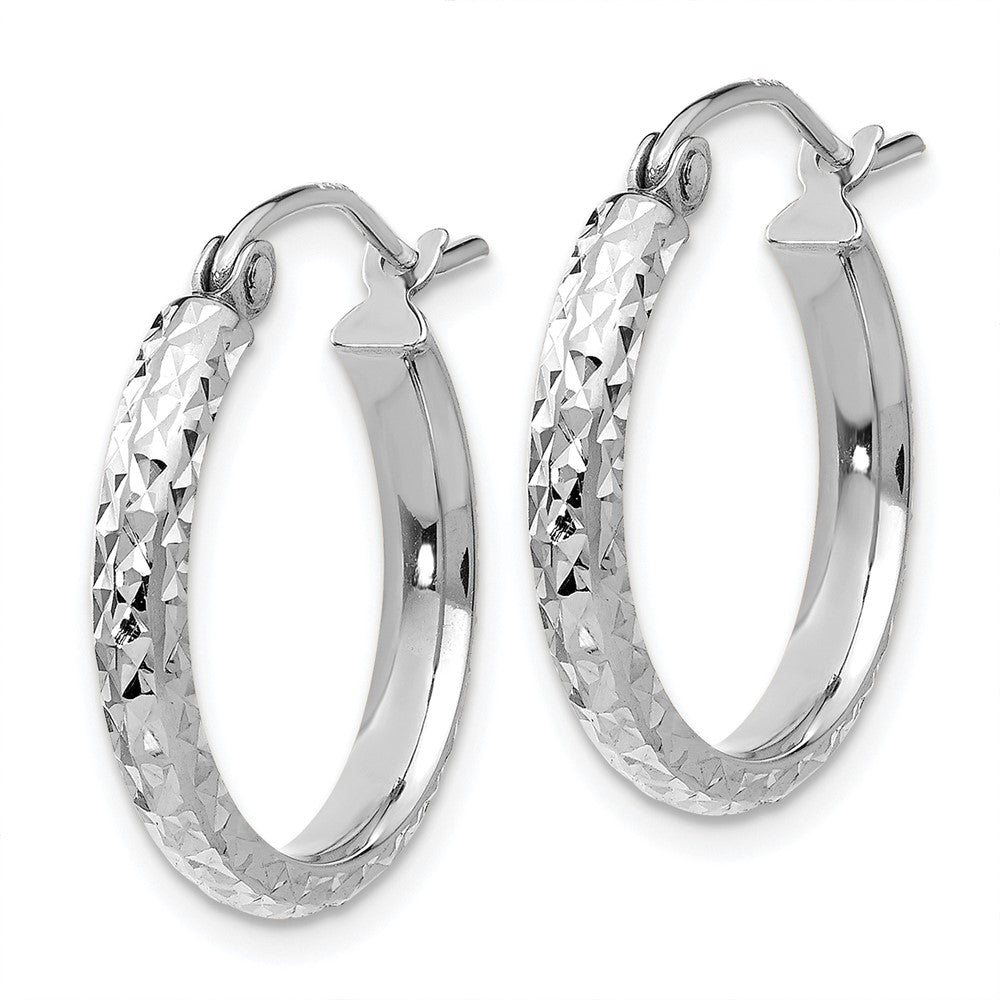 14K White Gold Diamond-cut 2.5x18mm Hollow Hoop Earrings