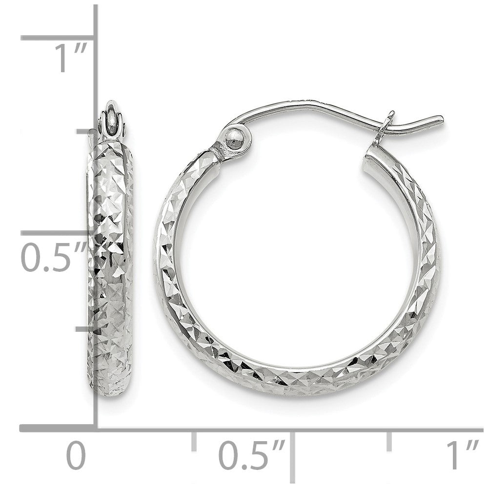 14K White Gold Diamond-cut 2.5x18mm Hollow Hoop Earrings