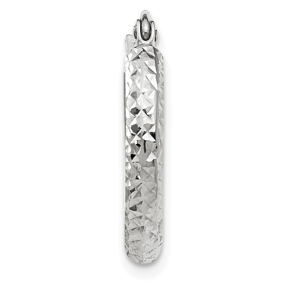 Single 14K White Gold Diamond-cut 2.5x18mm Hollow Hoop Earring