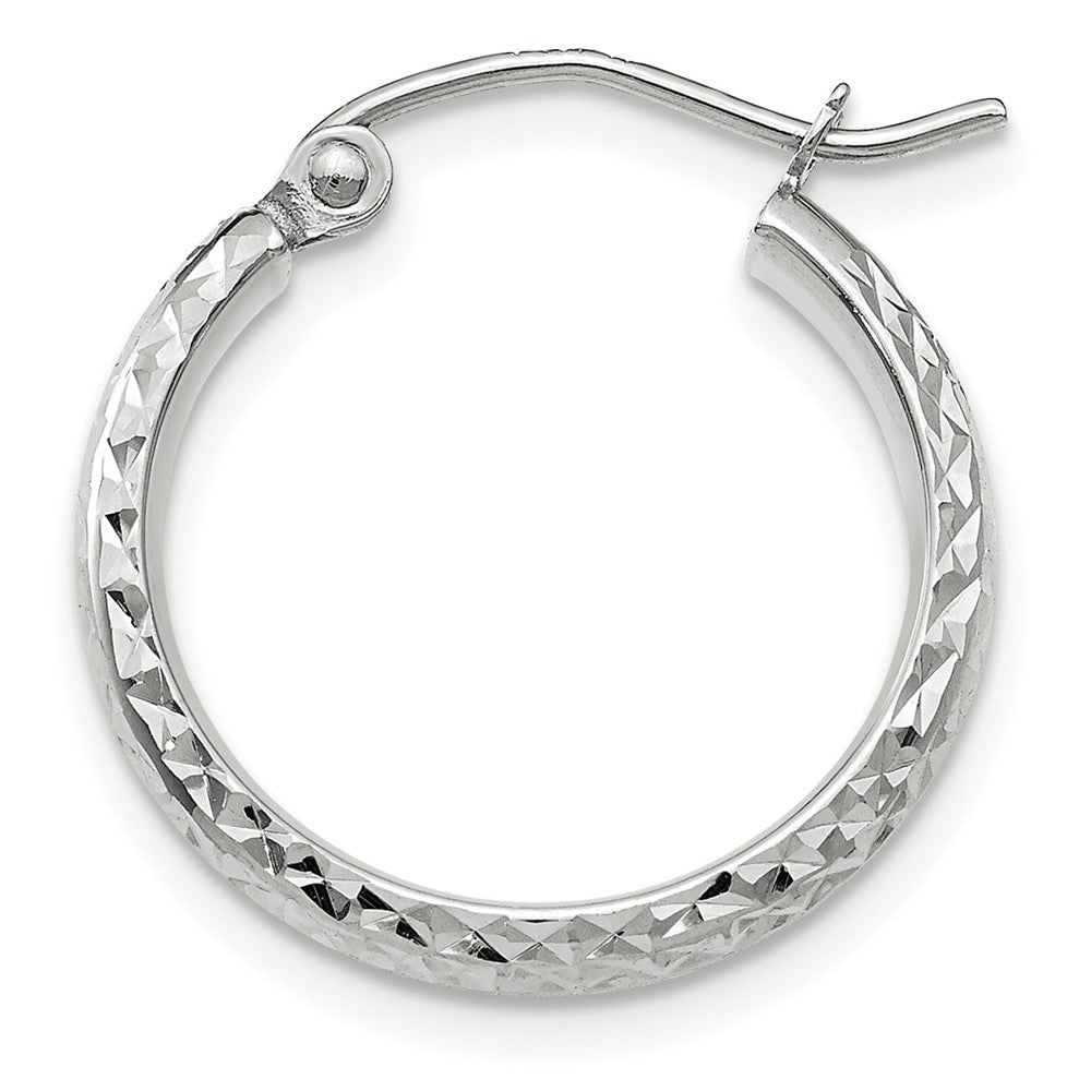 Single 14K White Gold Diamond-cut 2.5x18mm Hollow Hoop Earring