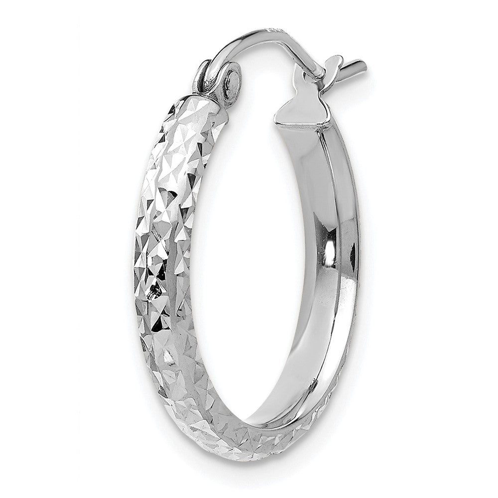 Single 14K White Gold Diamond-cut 2.5x18mm Hollow Hoop Earring