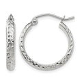 14K White Gold Diamond-cut 2.5x18mm Hollow Hoop Earrings