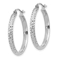 14K White Gold Diamond-cut 2.5x25mm Hollow Hoop Earrings