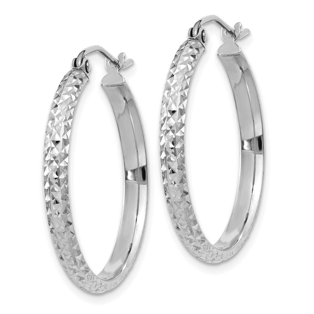 14K White Gold Diamond-cut 2.5x25mm Hollow Hoop Earrings
