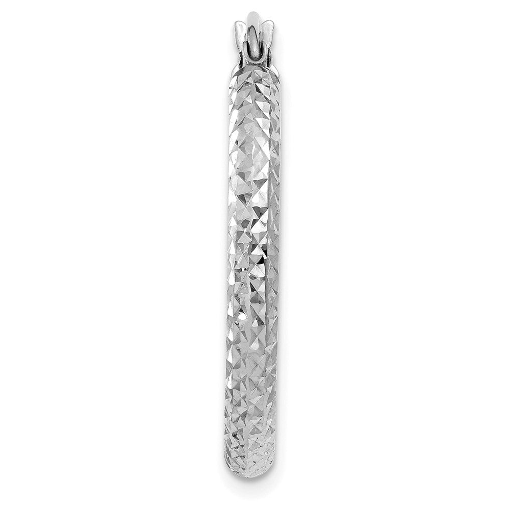 Single 14K White Gold Diamond-cut 2.5x25mm Hollow Hoop Earring