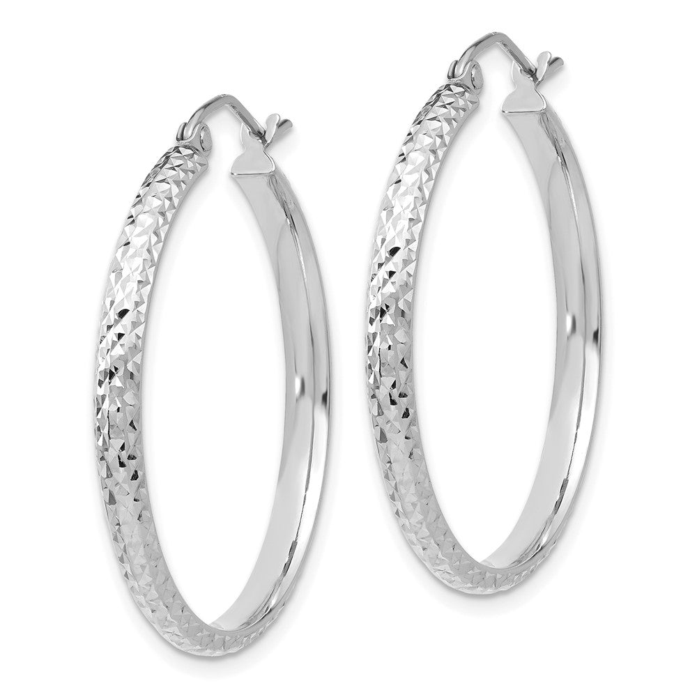 14K White Gold Diamond-cut 2.5x30mm Hollow Hoop Earrings