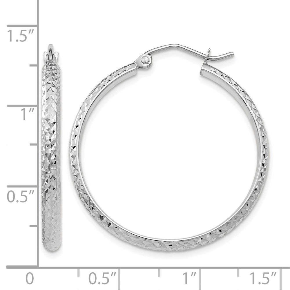 14K White Gold Diamond-cut 2.5x30mm Hollow Hoop Earrings