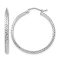 14K White Gold Diamond-cut 2.5x30mm Hollow Hoop Earrings