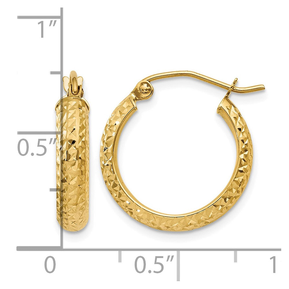 14K Diamond-cut 3.5x17mm Hollow Hoop Earrings