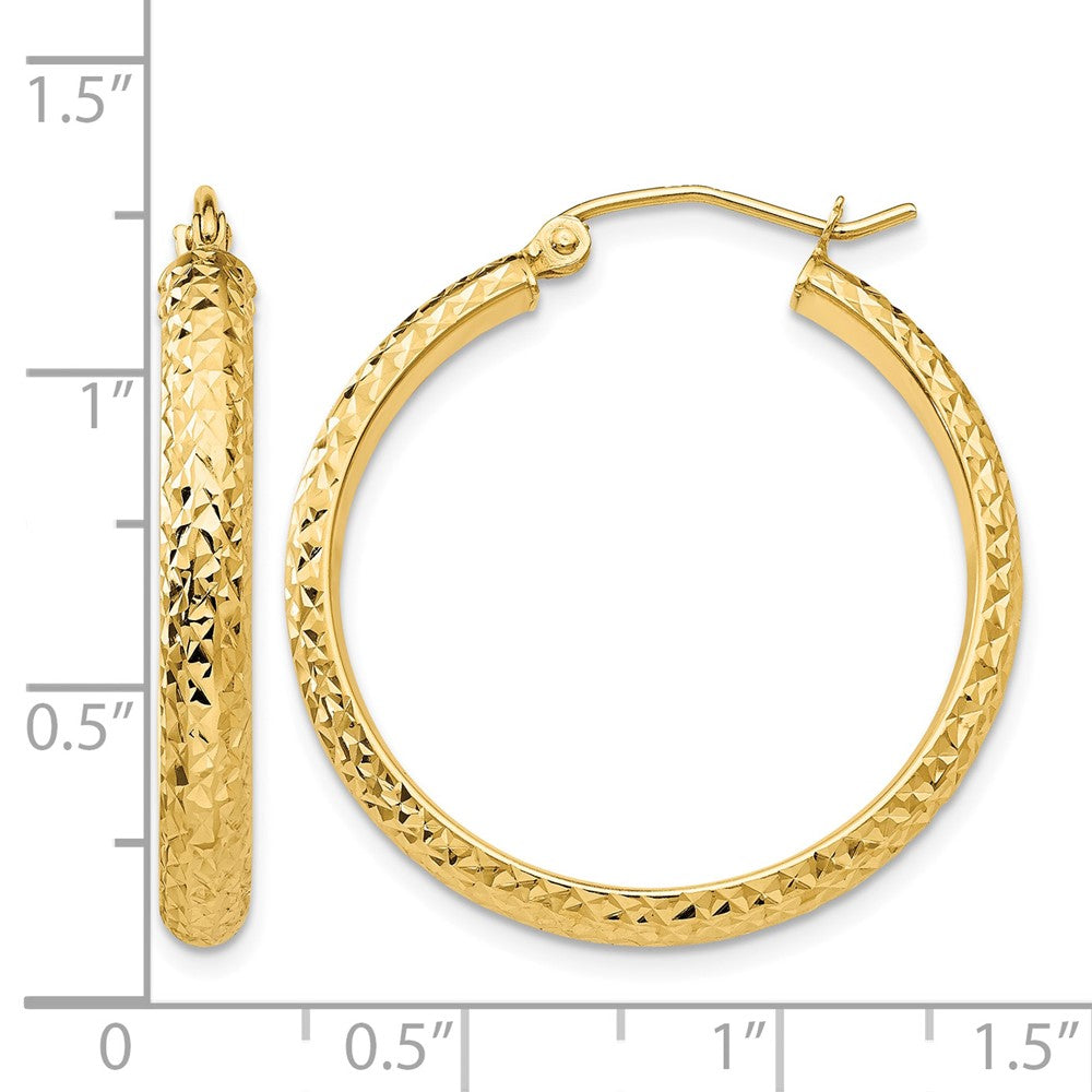 14K Diamond-cut 3.5x28mm Hollow Hoop Earrings