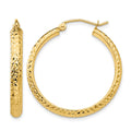 14K Diamond-cut 3.5x28mm Hollow Hoop Earrings