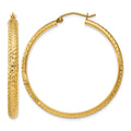 14K Diamond-cut 3.5x38mm Hollow Hoop Earrings