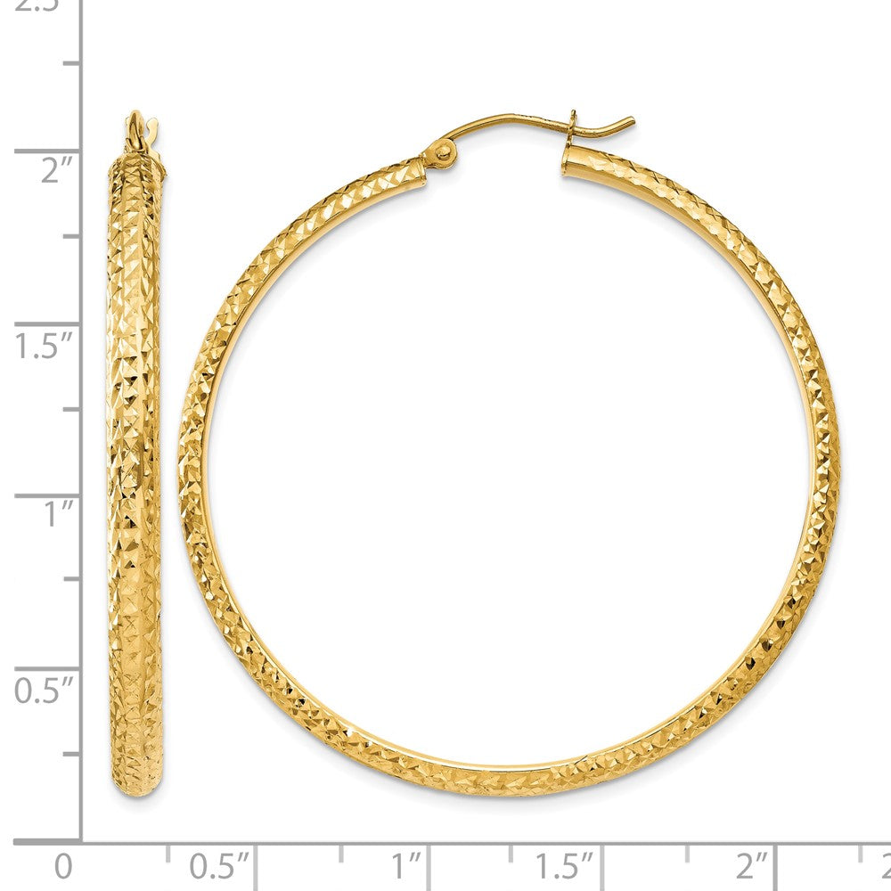 14K Diamond-cut 3.5x46mm Hollow Hoop Earrings