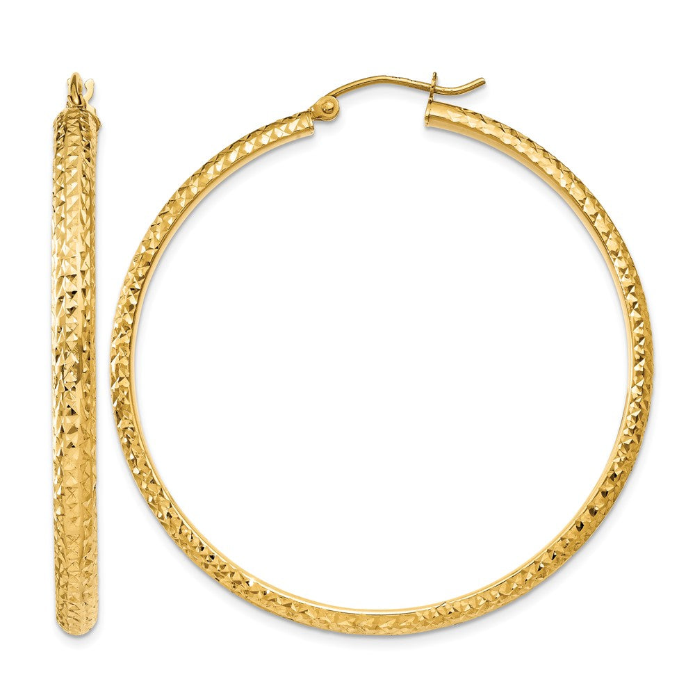 14K Diamond-cut 3.5x46mm Hollow Hoop Earrings