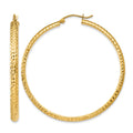 14K Diamond-cut 3.5x46mm Hollow Hoop Earrings
