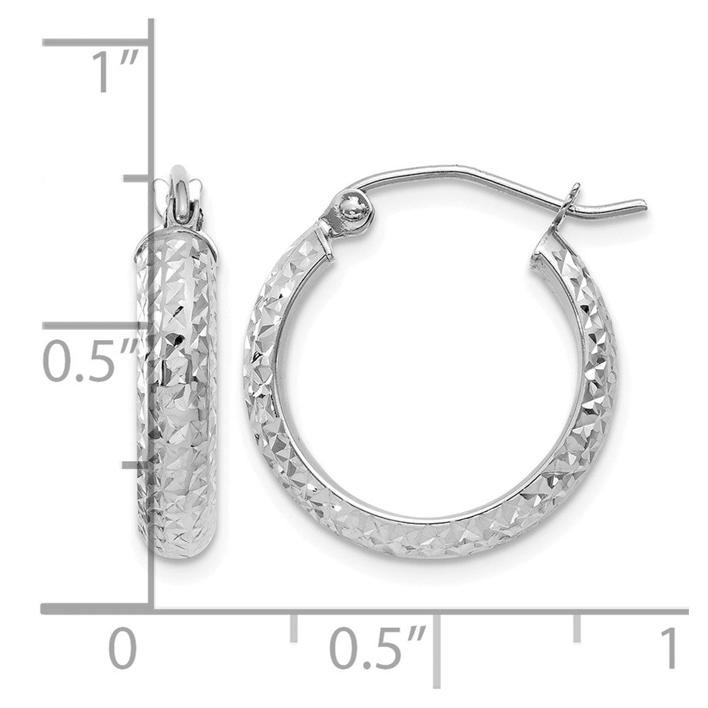 14K White Gold Diamond-cut 3.5x17mm Hollow Hoop Earrings