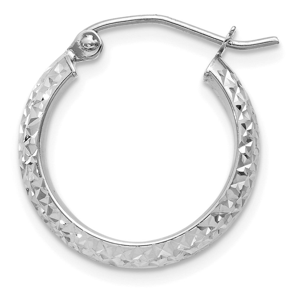 Single 14K White Gold Diamond-cut 3.5x17mm Hollow Hoop Earring