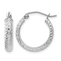14K White Gold Diamond-cut 3.5x17mm Hollow Hoop Earrings