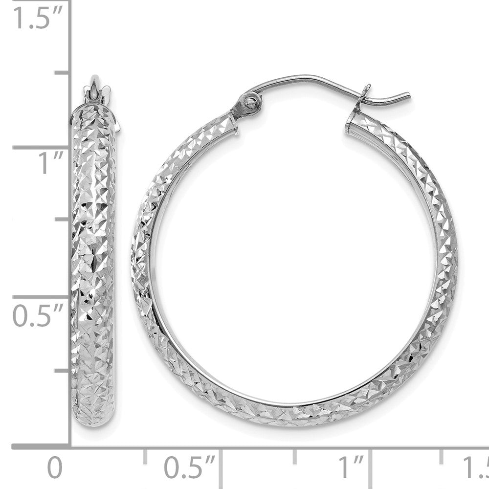 14K White Gold Diamond-cut 3.5x28mm Hollow Hoop Earrings