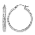 14K White Gold Diamond-cut 3.5x28mm Hollow Hoop Earrings