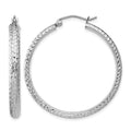 14K White Gold Diamond-cut 3.5x34mm Hollow Hoop Earrings
