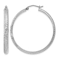 14K White Gold Diamond-cut 3.5x38mm Hollow Hoop Earrings