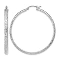 14K White Gold Diamond-cut 3.5x46mm Hollow Hoop Earrings