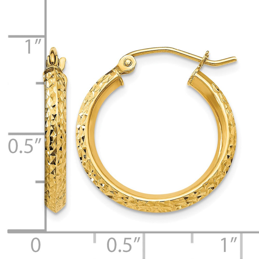 14K Knife Edge Diamond-cut 2.5x20mm Hollow Hoop Earrings