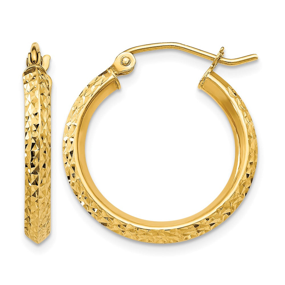 14K Knife Edge Diamond-cut 2.5x20mm Hollow Hoop Earrings