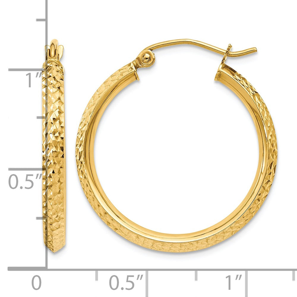 14K Knife Edge Diamond-cut 2.5x25mm Hollow Hoop Earrings
