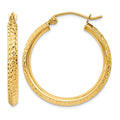 14K Knife Edge Diamond-cut 2.5x25mm Hollow Hoop Earrings