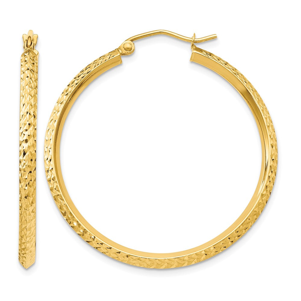 14K Knife Edge Diamond-cut Hollow Hoop Earrings