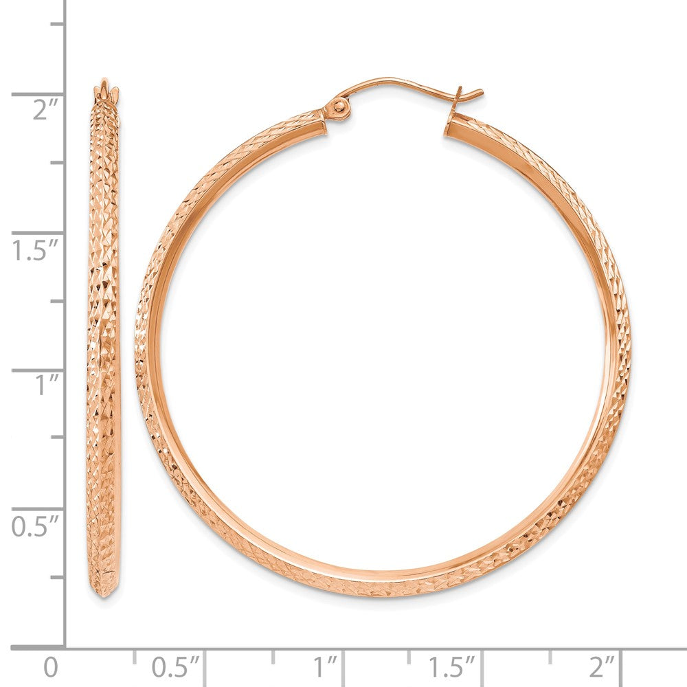 14K Rose Gold Knife Edge Diamond-cut Hollow Hoop Earrings