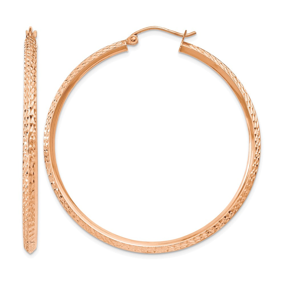 14K Rose Gold Knife Edge Diamond-cut Hollow Hoop Earrings