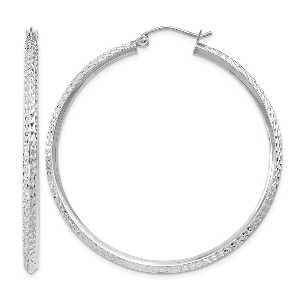 14K WG Knife Edge Diamond-cut Hollow Hoop Earrings