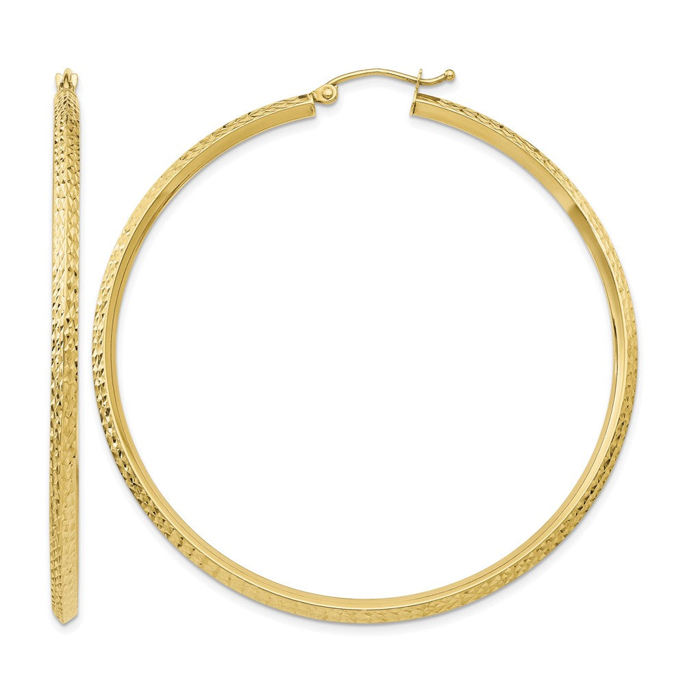 14K Knife Edge Diamond-cut Hollow Hoop Earrings