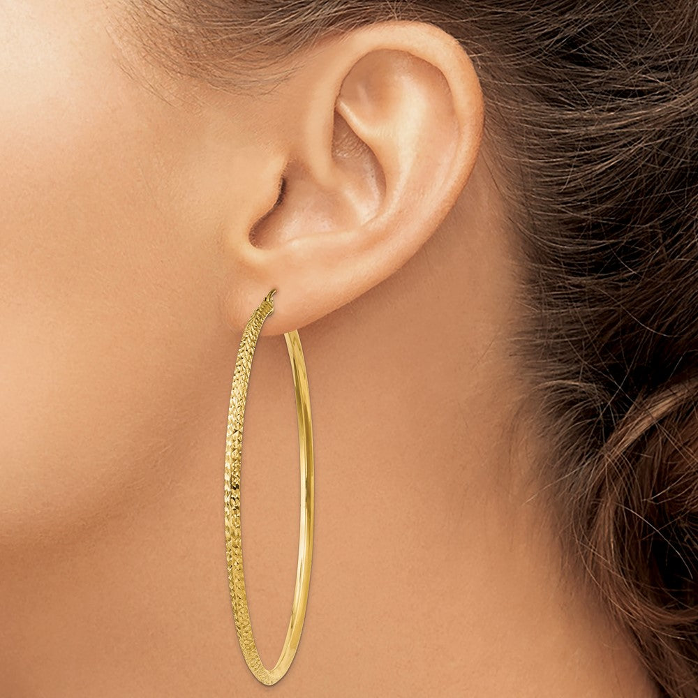 14K Knife Edge Diamond-cut Hollow Hoop Earrings
