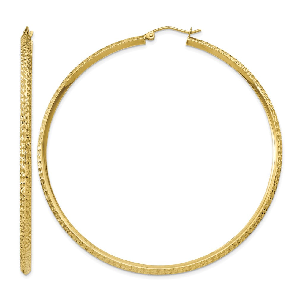 14K Knife Edge Diamond-cut Hollow Hoop Earrings