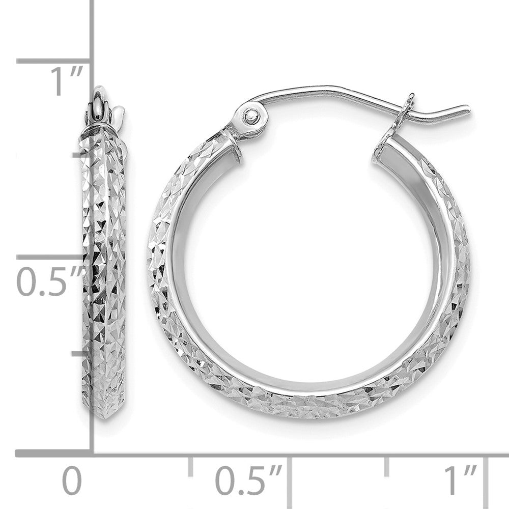 14K White Gold Knife Edge Diamond-cut 2.5x20mm Hoop Earrings