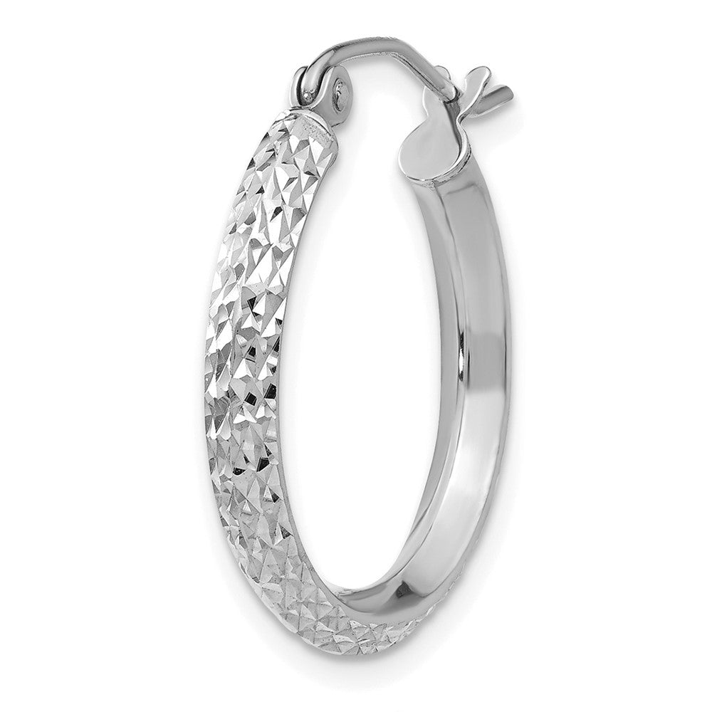 Single 14K White Gold Knife Edge Diamond-cut 2.5x20mm Hoop Earring